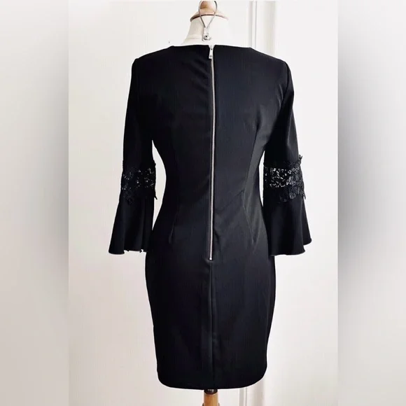 Tommy Hilfiger Black Sheath Dress with Lace Bell Sleeves - Picture 6 of 11